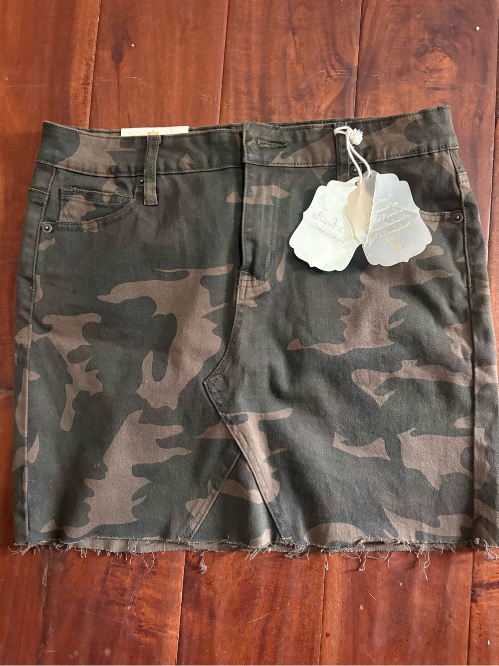 Altar'd State Olive & Brown Camo Mini Skirt